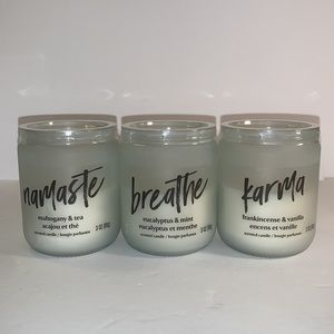 3x Breathe, Namaste, Karma Candles Set